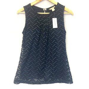 NWT Banana Republic Lace Sleeveless Top Womens Small Navy Blue Office Formal NEW